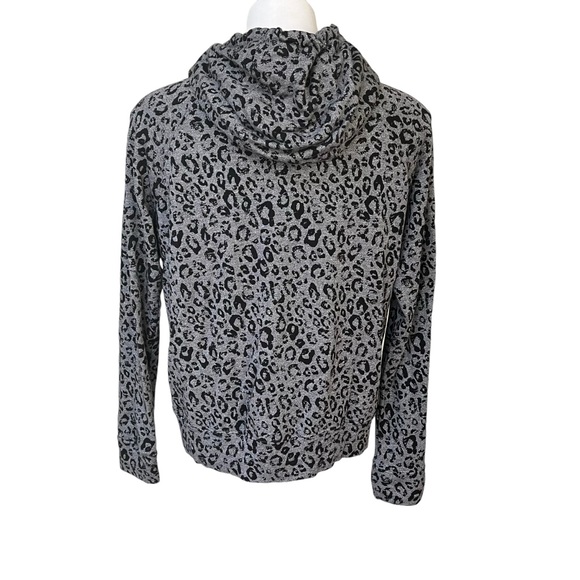 SUNDRY Gray/Black Leopard Print Front Zip Very Soft Hoodie Size 2, Medium - Picture 4 of 12